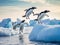 Ai Generated illustration Wildlife Concept of Adelie penguins jumping from iceberg