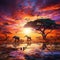Ai Generated illustration Wildlife Concept of Africa safari sunset