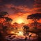 Ai Generated illustration Wildlife Concept of Africa safari sunset