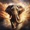 Ai Generated illustration Wildlife Concept of African elephant performing seated on the floor trunk up