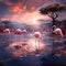 Ai Generated illustration Wildlife Concept of African flamingos