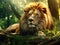 Ai Generated illustration Wildlife Concept of African Lion Laying in Forest