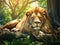 Ai Generated illustration Wildlife Concept of African Lion Laying in Forest