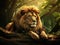 Ai Generated illustration Wildlife Concept of African Lion Laying in Forest