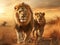 Ai Generated illustration Wildlife Concept of African lions in savanna