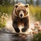 Ai Generated illustration Wildlife Concept of Alaska Brown Grizzly Bear Running Near Creek