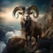 Ai Generated illustration Wildlife Concept of Barbary Sheep on cliff