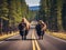 Ai Generated illustration Wildlife Concept of Bison crossing the road in yellowstone