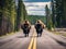 Ai Generated illustration Wildlife Concept of Bison crossing the road in yellowstone