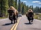 Ai Generated illustration Wildlife Concept of Bison crossing the road in yellowstone