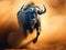 Ai Generated illustration Wildlife Concept of Blue wildebeest running in dust