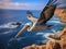 Ai Generated illustration Wildlife Concept of Brown Pelican Flying California