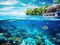 Ai Generated illustration Wildlife Concept of Caribbean reef view with cuise vacation boat