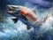 Ai Generated illustration Wildlife Concept of Coho Salmon jumping out of the Pacific Ocean