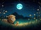 Ai Generated illustration Wildlife Concept of Cool Wildlife Animals In Grass Field With Moonlight And Night View Cartoon