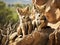 Ai Generated illustration Wildlife Concept of Coyote pups rocks curious pup