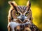 Ai Generated illustration Wildlife Concept of Cute Funny Quizzical Great Horned Owl