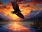 Ai Generated illustration Wildlife Concept of Eagle and fantastic sunset