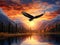 Ai Generated illustration Wildlife Concept of Eagle and fantastic sunset