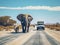 Ai Generated illustration Wildlife Concept of Elephant crossing road