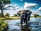 Ai Generated illustration Wildlife Concept of Elephant in river in Serengeti National Park