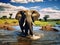 Ai Generated illustration Wildlife Concept of Elephant in river in Serengeti National Park