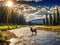 Ai Generated illustration Wildlife Concept of Elk walking along a river