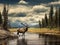 Ai Generated illustration Wildlife Concept of Elk walking along a river