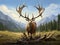 Ai Generated illustration Wildlife Concept of Elk wapiti bull antlers