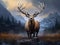 Ai Generated illustration Wildlife Concept of Elk wapiti bull antlers