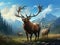 Ai Generated illustration Wildlife Concept of Elk wapiti bull antlers