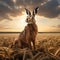 Ai Generated illustration Wildlife Concept of European brown hare on agricultural field in summer