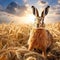 Ai Generated illustration Wildlife Concept of European brown hare on agricultural field in summer