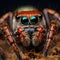 Ai Generated illustration Wildlife Concept of Extreme macro closeup of Marpissa muscosa jumping spider