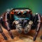 Ai Generated illustration Wildlife Concept of Extreme macro closeup of Marpissa muscosa jumping spider