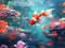 Ai Generated illustration Wildlife Concept of Fish in pond nature background