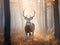 Ai Generated illustration Wildlife Concept of Foggy Whitetail Deer Buck