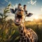 Ai Generated illustration Wildlife Concept of Friendly Giraffe