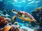 Ai Generated illustration Wildlife Concept of Hawksbill turtle under water