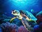 Ai Generated illustration Wildlife Concept of Hawksbill turtle under water