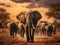 Ai Generated illustration Wildlife Concept of Herd of Elephants.