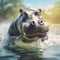 Ai Generated illustration Wildlife Concept of Hippo (Hippopotamus amphibius)