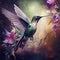 Ai Generated illustration Wildlife Concept of Hummingbird flight. Green Violet-ear flock shine birds