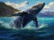 Ai Generated illustration Wildlife Concept of Humpback whale breaching