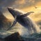 Ai Generated illustration Wildlife Concept of Humpback Whale Breaching