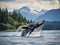 Ai Generated illustration Wildlife Concept of Humpback Whale Breaching Kenai Fjords National Park Alaska