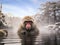 Ai Generated illustration Wildlife Concept of Japanese Macaque in hot spring
