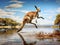 Ai Generated illustration Wildlife Concept of Jumping kangaroo