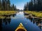 Ai Generated illustration Wildlife Concept of Kayaking through wetlands and forest in Oregon