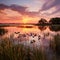 Ai Generated illustration Wildlife Concept of Lake Fausse Pointe State Park at sunset